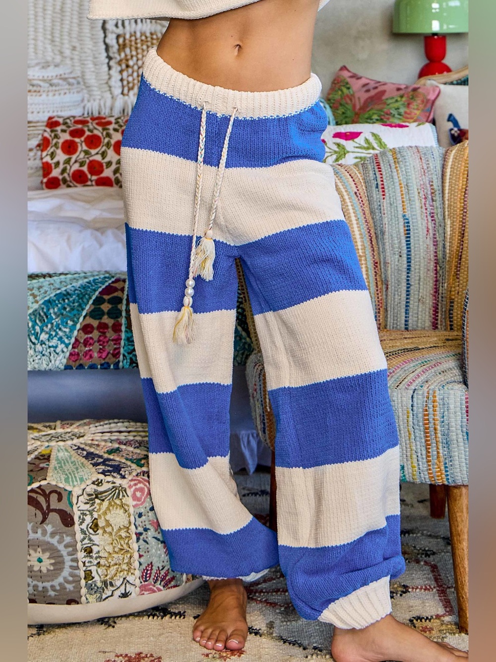 New 🔥POL Blue and Cream Striped Sweater Pants
